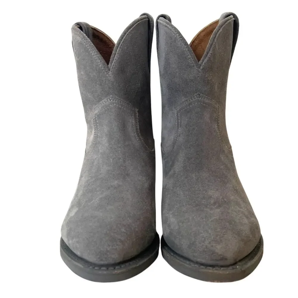 Frye Womens 9 Gray Suede Leather Heeled Pointed Toe Western Ankle Booties NEW